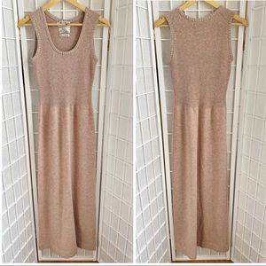VTG Anne Fogarty Knits Pink Silver Metallic Sleeveless Maxi Sweater Dress Medium